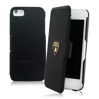 義大利Lamborghini授權 TROFEO IPHONE5/5S 真皮側掀式皮套黑+橘
