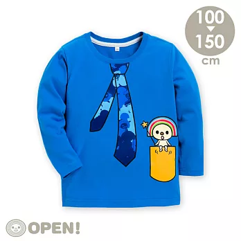 [OPEN小將童裝]OPEN小將領帶紳士風純棉磨毛圓領T110藍色