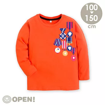 [OPEN小將童裝]OPEN小將帥氣勳章純棉磨毛圓領T110橘色
