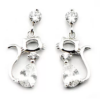 【山本美樹】晶鑽貓咪 奧地利水晶鑽耳環(銀色)