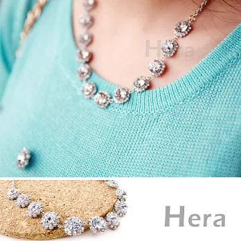 【Hera】赫拉 韓國飾品華麗水鑽寶石短項鍊/鎖骨鍊(時尚銀)