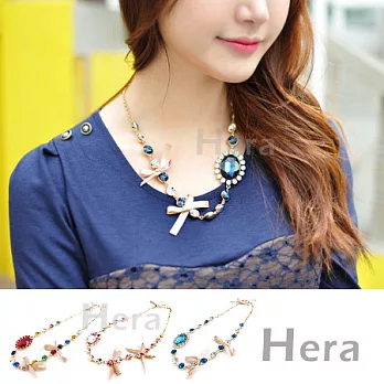 【Hera】赫拉 韓國飾品水鑽寶石蝴蝶結短項鍊(三色任選)優雅藍