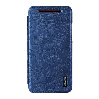 USAMS HTC Butterfly S / 9060 專用 左翻皮套 - 花漾系列 深藍