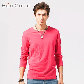 【Bes Carol】男式精梳棉長袖T恤S玫紅