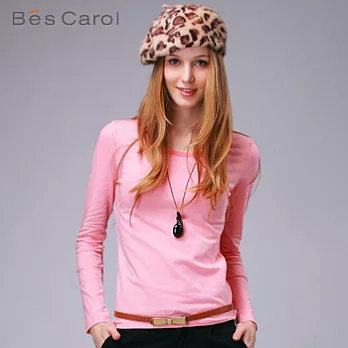 【Bés Carol】女式經典條紋圓領T恤L粉紅