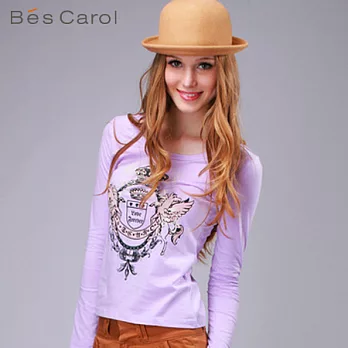 【Bés Carol】女式飛馬皇冠長袖T恤M水晶紫