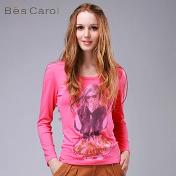 【Bés Carol】女式時尚女孩長袖T恤S海棠紅