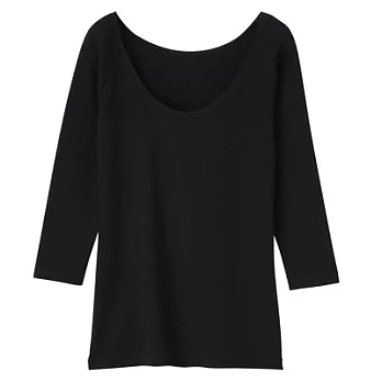[MUJI 無印良品]女有機棉混溫調八分袖衫M黑
