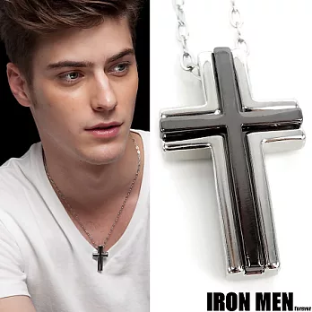 【IRON MEN】法亞特雙層十字架˙珠寶白鋼項鍊(銀黑)