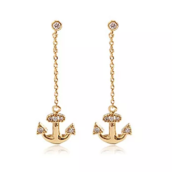 Enya★晶亮水鑽船錨造型垂墜式耳環金色