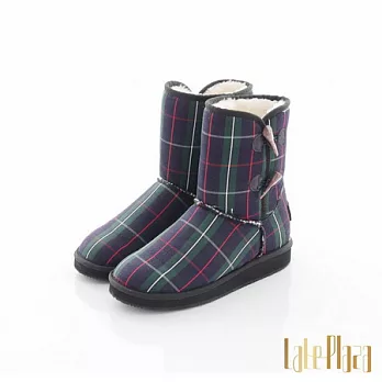 Alice’s Rose英倫學院風格紋牛角扣雪靴36紅綠色