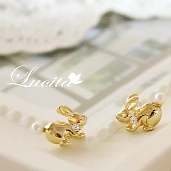 Lucita 尾巴上鑲上小珍珠的童趣小金兔 韓版耳環
