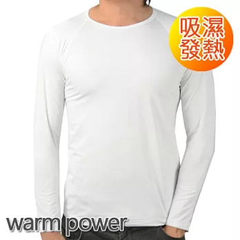 【Warm Power】吸濕發熱內刷毛保暖內衣_男圓領衫XL白