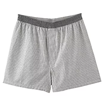 [MUJI 無印良品]男棉牛津前開平口褲深藍直紋S