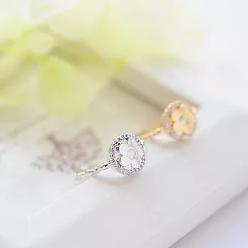 Enya★法式浪漫花朵鑲水鑽戒指銀色