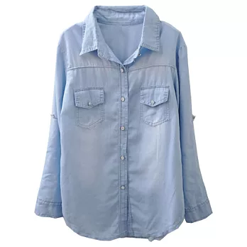 ROSE．自然刷色貝釦牛仔襯衫2色淺藍系