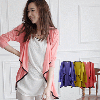 ROSE．滾邊開襟無釦外套3色 橘紅系