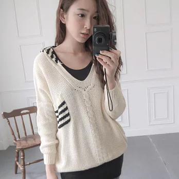 ROSE.連帽口袋粗針毛衣 杏系