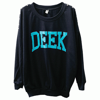 ROSE．韓版卯釘DEY長袖類毛巾T恤4色 黑系