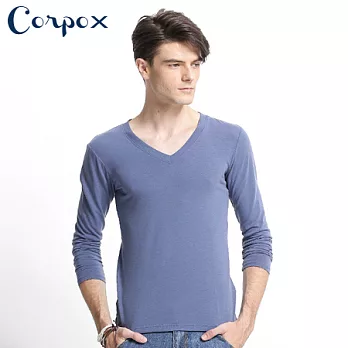 【Corpo X】男款保濕發熱保暖衣 (素色款)M藍