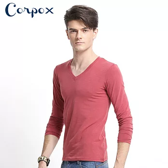 【Corpo X】男款保濕發熱保暖衣 (素色款)M紅