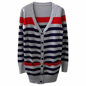 ROSE．微涼配色系V領口袋針織外套4色 灰系