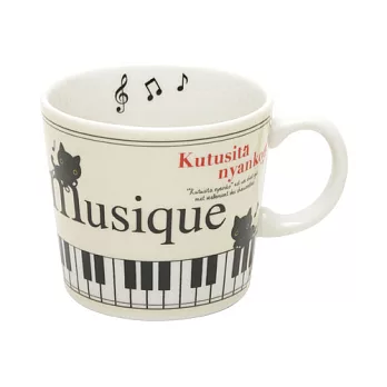San-X 小襪貓白貓鋼琴之戀系列馬克杯。白