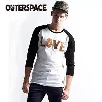 OUTERSPACE LOVE皮革拼接棒球長TS白色