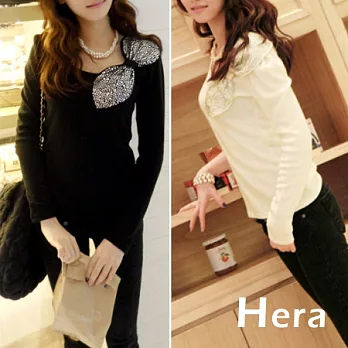 【Hera】赫拉 亮鑽蝴蝶結圓領長T桖(二色任選)黑色