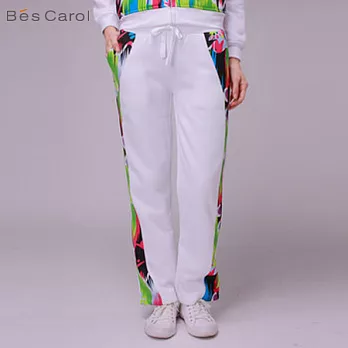 【Bés Carol】女式印花相拼運動長褲M白