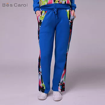【Bés Carol】女式印花相拼運動長褲L藍