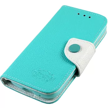 KooPin Apple iPhone 5C 雙料縫線 側掀(立架式)皮套湖水綠