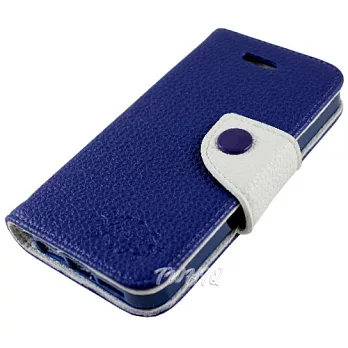 KooPin Apple iPhone 5C 雙料縫線 側掀(立架式)皮套寶石藍