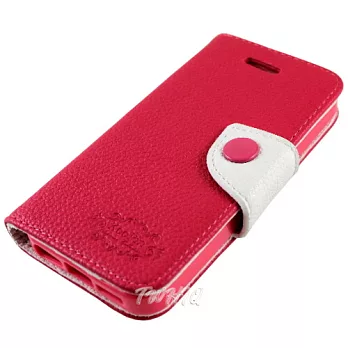 KooPin Apple iPhone 5C 雙料縫線 側掀(立架式)皮套蜜桃紅