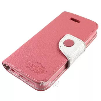 KooPin Apple iPhone 5C 雙料縫線 側掀(立架式)皮套櫻花粉