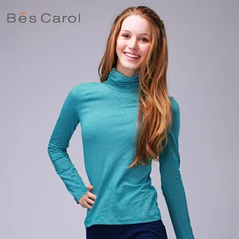 【Bés Carol】女式經典條紋高領上衣S綠色