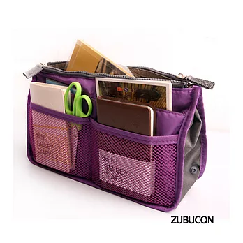 DUAL 雙拉鍊袋中袋輕巧收納包(紫色)紫色