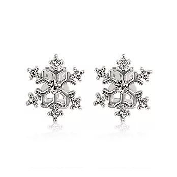 Enya★晶瑩閃亮雪花鑲鑽耳夾式耳環