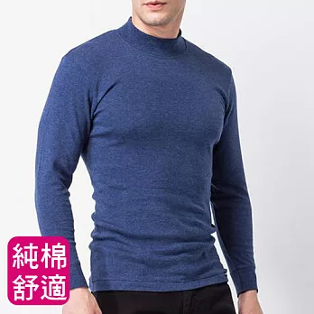 【MORINO】時尚麻花紋棉毛保暖長袖高領衫(男)-藍色L藍色