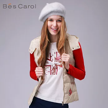 【Bés Carol】女式可脫卸帽繡標羽絨背心外套M米白
