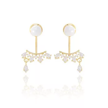 Enya★925銀 現代巴洛克珍珠裙襬水鑽兩戴式耳環金色