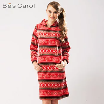 【Bés Carol】女式雪花連帽家居連身裙M紅