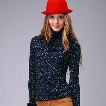 【C.H.K.】女式圓點印花高領上衣M藍