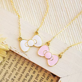 甜美蝴蝶結金屬牌鎖骨項鍊紅色