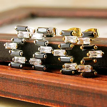 ECO安珂．黑白方鑽不規則相間 耳環銀色