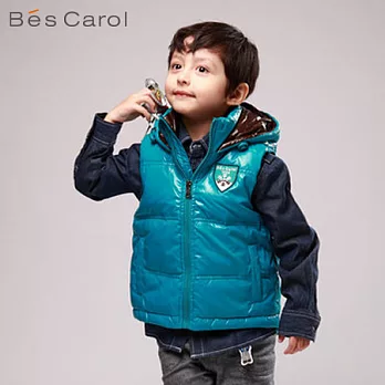【Bés Carol】男童連帽羽絨背心外套105湖綠