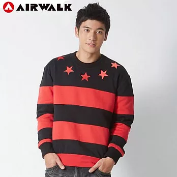 【美國 AIRWALK】群星條紋長袖圓領Tee-男M紅黑條紋-M