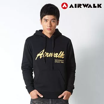 【美國 AIRWALK】經典AIRWALK連帽刷毛Tee-男M黑-M