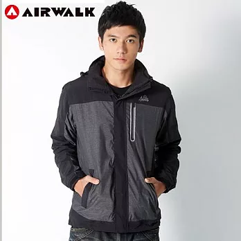 【美國 AIRWALK】雙色拼接連帽風衣外套-男L黑-L