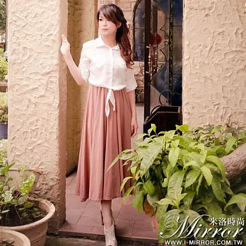 【Mirror米洛時尚】率性綁帶短版襯衫L白色